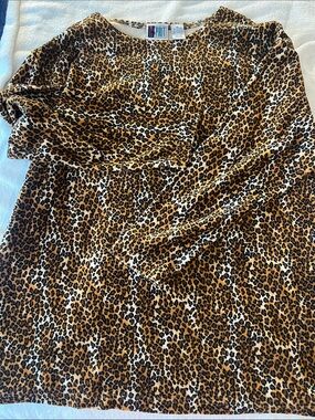 Vintage BOLO Spirit Leopard XL Print Long Sleeve Top - Brown, Black & Cream